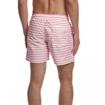 Saul Pink Swim Trunks // White + Pink Stripe (M)