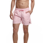 Saul Pink Swim Trunks // White + Pink Stripe (S)