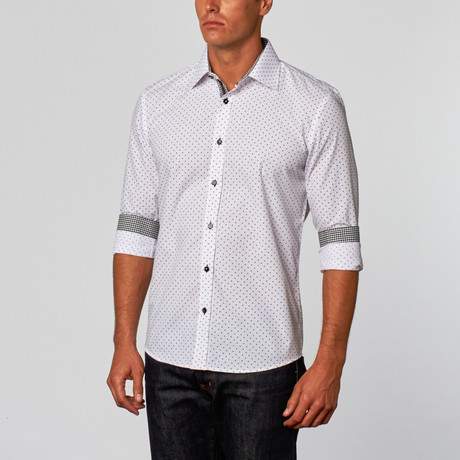 Polka Dot Button-Up Shirt // White (S)