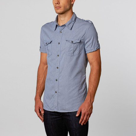 Rogue State // Blue Button Up Tee // Blue Stripe (S)