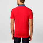 Polo Shirt // Red + Blue + Blue Contrast Floral (S)