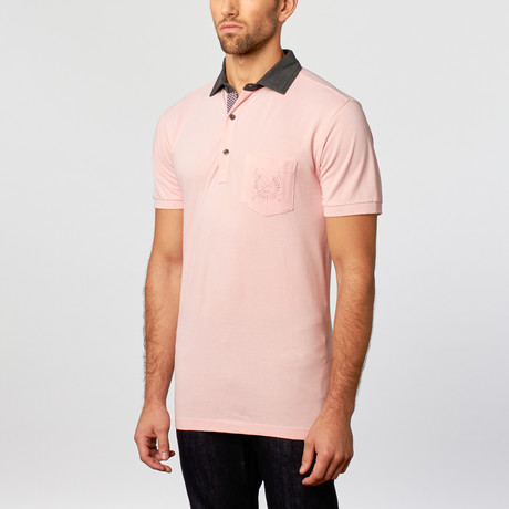 Polo Shirt // Pink + Black + Pink Contrast Floral (S)