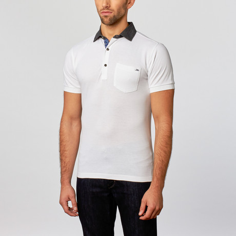 Polo Shirt // White + Black + Blue Paisly Contrast (S)