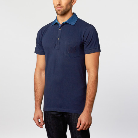 Polo Shirt // Navy + Black + Blue Contrast Paisley (S)