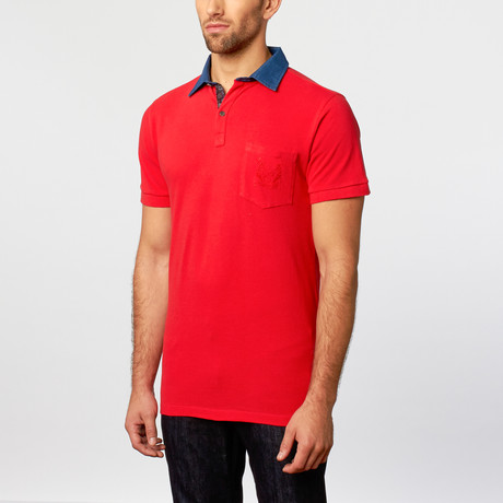 Jean Louis Scherrer // Polo Shirt // Red + Blue + Plum Contrast Paisley (S)