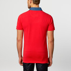 Jean Louis Scherrer // Polo Shirt // Red + Blue + Blue Contrast Paisley (M)
