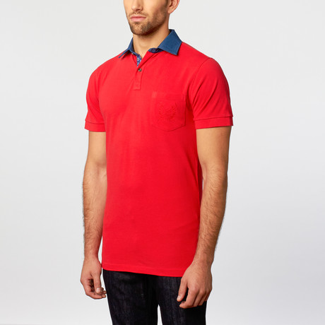 Jean Louis Scherrer // Polo Shirt // Red + Blue + Blue Contrast Paisley (S)