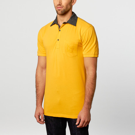 Polo Shirt // Yellow + Balck + Black Contrast Paisley Trim (S)