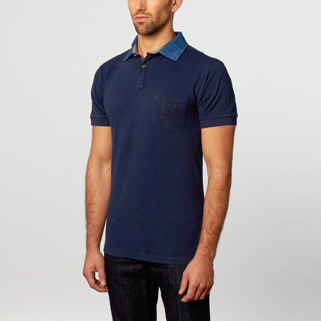 Polo Shirt // Navy + Blue + Plum Contrast Paisley (S)