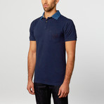 Polo Shirt // Navy + Blue + Plum Contrast Paisley (XL)