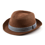 Fits Straw Fedora // Brown + Chambray Band (S/M)