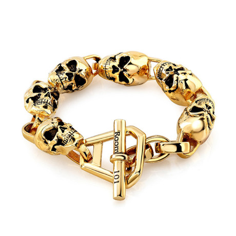 Skull Link Bracelet // Stainless Steel + Gold Vermeil