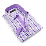 Plaid Button-Up Shirt // Purple + White (M)