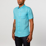 Short Sleeve Linen Shirt // Aqua (S)