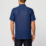 Natural Blue // Short Sleeve Linen Modern Fit Shirt // Navy (S)