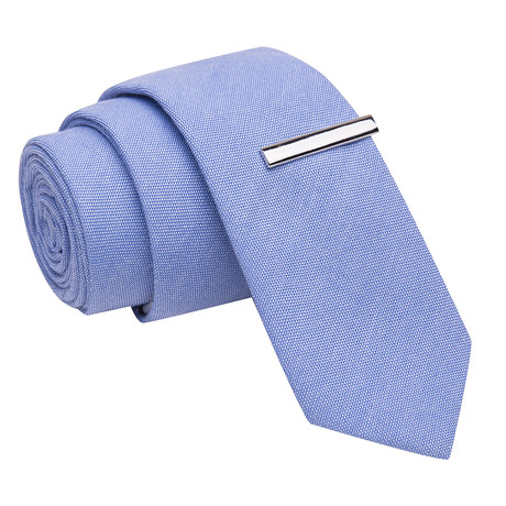 Ultra Slim Slow Tie + Tie Clip // Blue