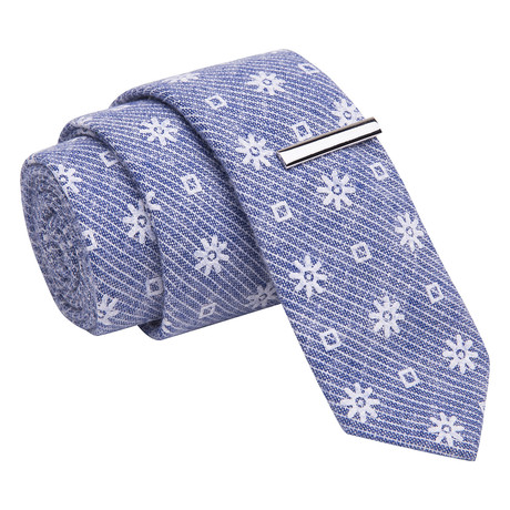 Snowflakes of Rage Tie + Tie Clip // Blue