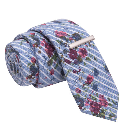 Flower Grenade Tie + Tie Clip // Blue