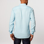 Track Stitch Pigmant Printed Linen Shirt // Aqua (XL)