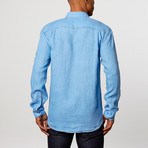 Track Stitch Pigment Printed Linen Shirt // Blue (XL)