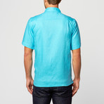 Short Sleeve Classic Fit Linen Shirt // Blue (XL)