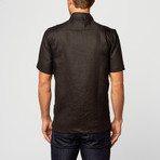 Short Sleeve Classic Fit Linen Shirt // Black (L)