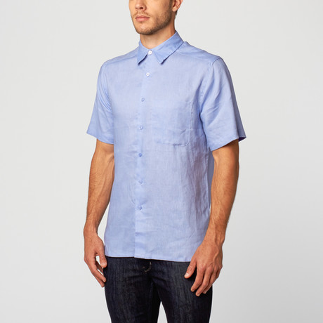 Short Sleeve Classic Fit Linen Shirt // Hydrangea (M)