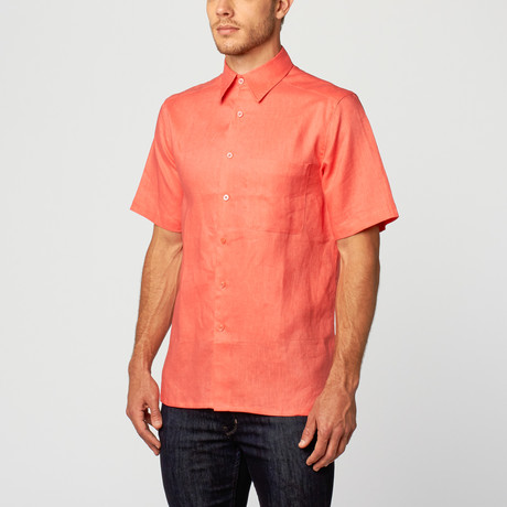 Short Sleeve Classic Fit Linen Shirt // Red (M)