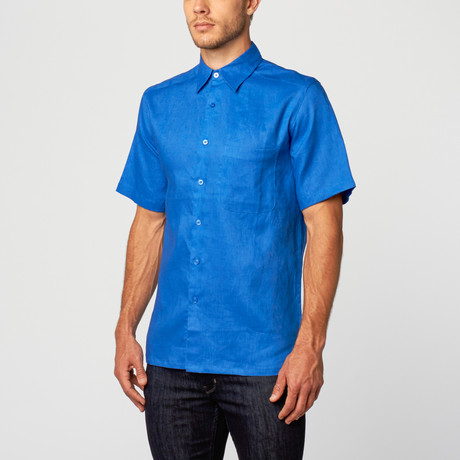 Short Sleeve Classic Fit Linen Shirt // Strong Blue (S)