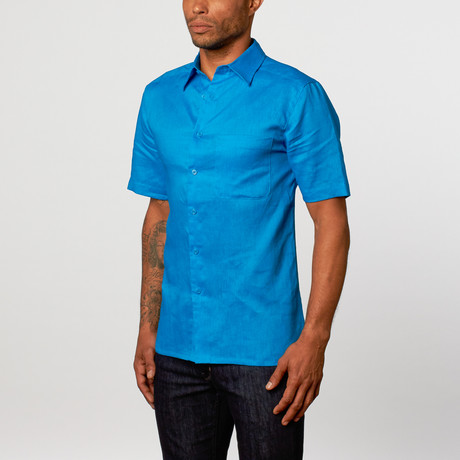 Short Sleeve Classic Fit Linen Shirt // Diva Blue (S)