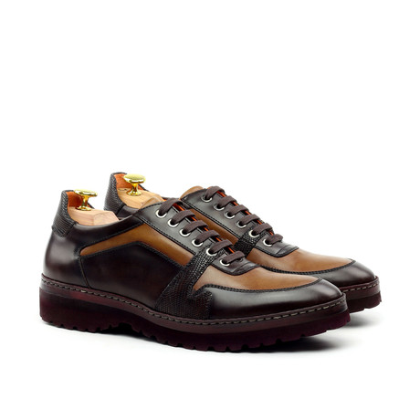 Color Blocked Leather Sneaker // Brown + Tan (Euro: 39)