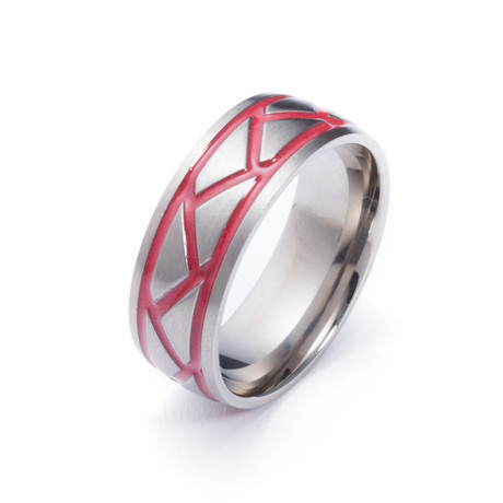Titanium Ring with Weave Inlay // Red (5)