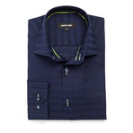 Horizontal Stripe Dress Shirt // Navy (US: L/16.5R)