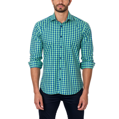 Large Gingham Dress Shirt // Green + Navy (US: S/15R)