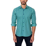 Large Gingham Dress Shirt // Green + Navy (US: L/16R)