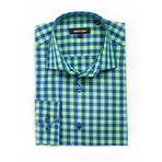 Large Gingham Dress Shirt // Green + Navy (US: L/16R)