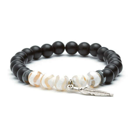 Matte Onyx Leaf Bracelet // Black + White