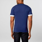 Maceoo // Short-Sleeve V-Neck // White + Indigo (M)