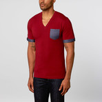 Maceoo // Short-Sleeve V-Neck // Burgundy (L)