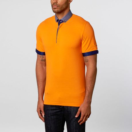 Maceoo // Short-Sleeve Polo // Orange + Blue (XL)