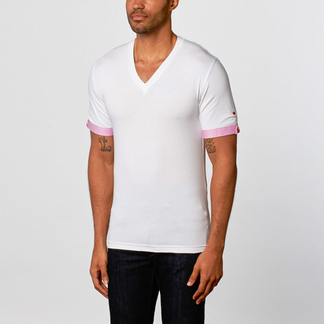 Short-Sleeve V-Neck // White + Pink (S)