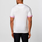 Short-Sleeve V-Neck // White + Pink (L)