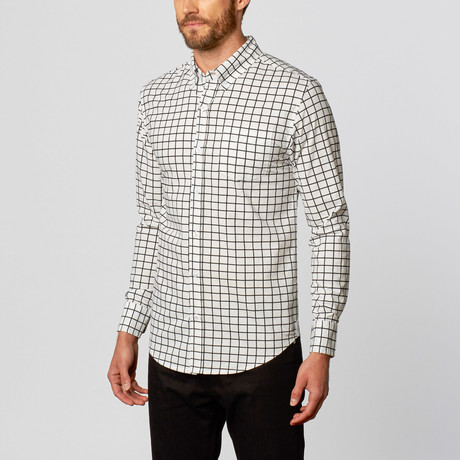 Windowpane Print Casual Button-Up // White (S)