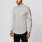 Windowpane Print Casual Button-Up // White (XL)