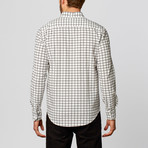 Windowpane Print Casual Button-Up // White (XL)