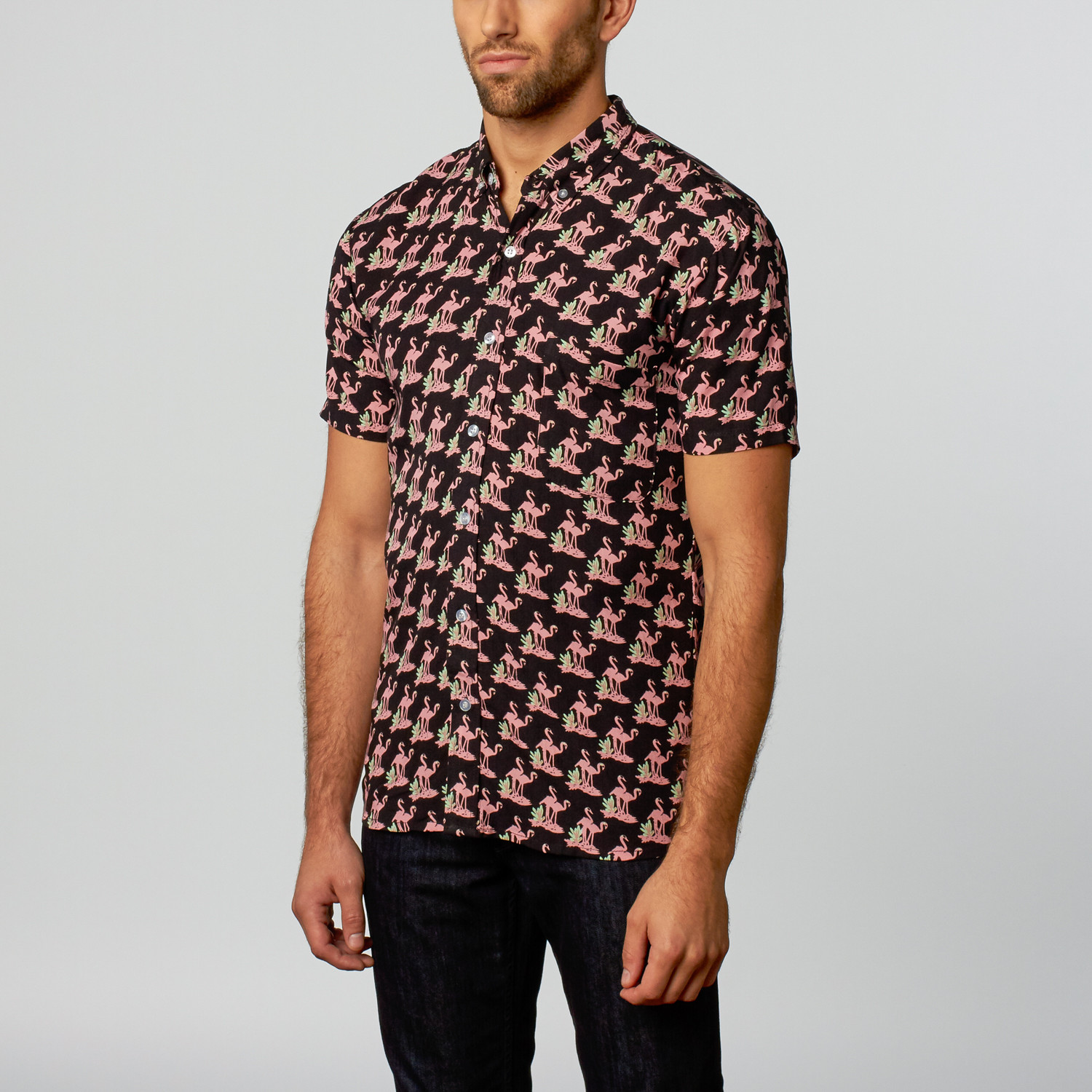 Flamingo Button-Down Shirt // Black (S) - HANDSOME ME - Touch of Modern