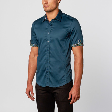 Paisely Accent Short-Sleeve Button-Up // Dark Blue (S)