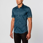 Paisely Accent Short-Sleeve Button-Up // Dark Blue (L)