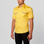 Plaid Accent Short-Sleeve Button-Up // Yellow (M)