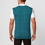 Diamond Polka Print Polo // Teal (L)